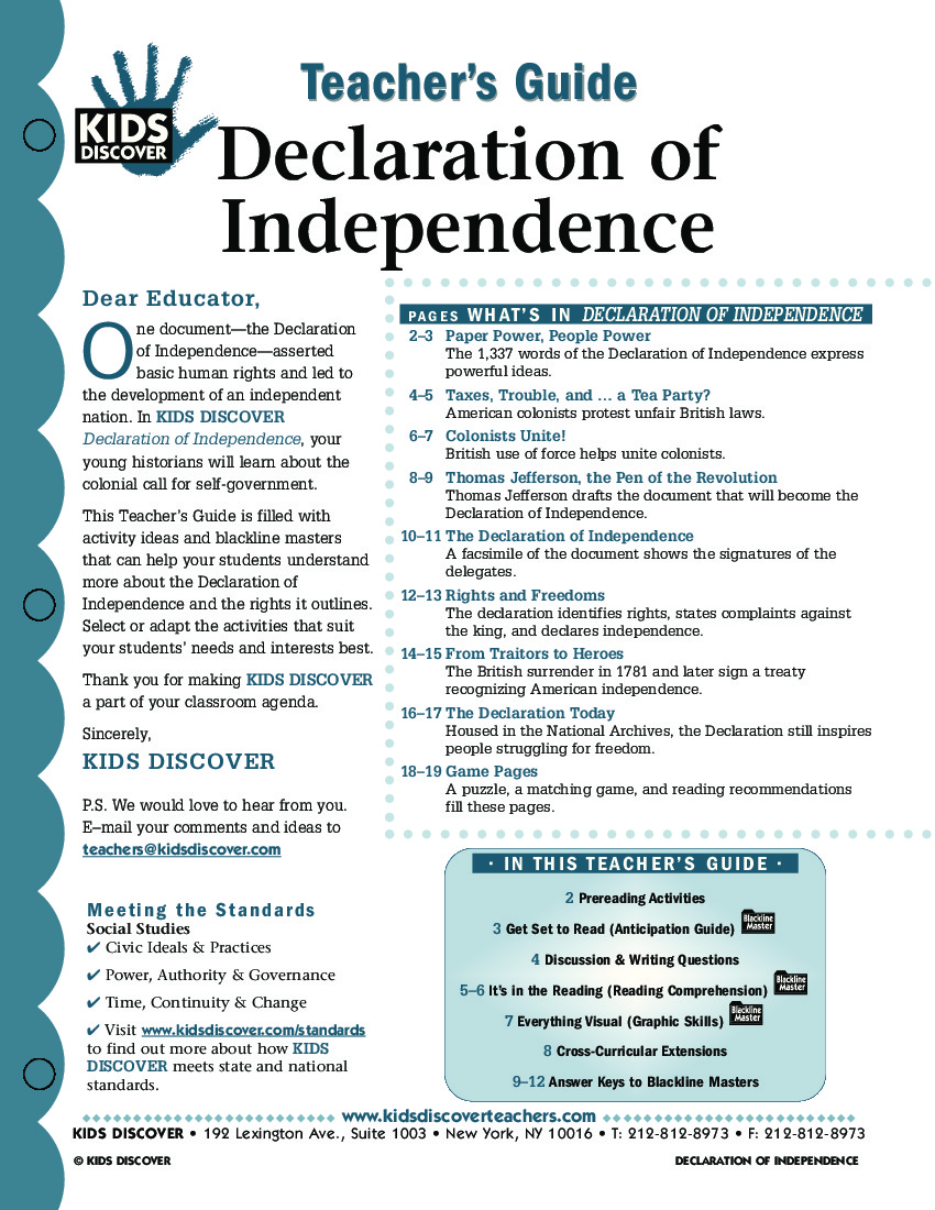 Declaration Of Independence Worksheet