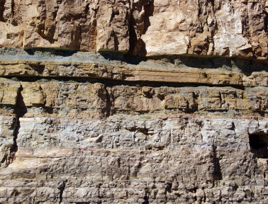 geological layers of sedimentary rock, exposed along the highway, Salt River Canyon, Arizona
