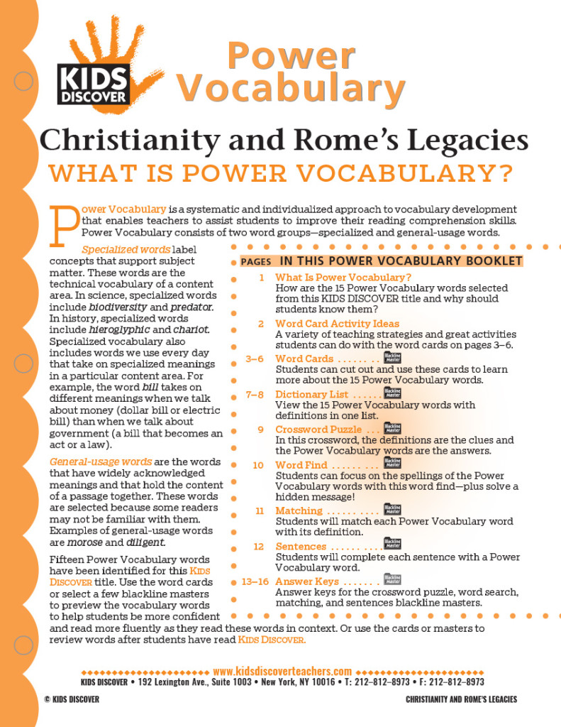 This free Vocabulary Packet for Kids Discover Christianity and the Legacies of Rome is a systematic and individualized approach to vocabulary development and enables teachers to assist students in improving their reading comprehension skills.