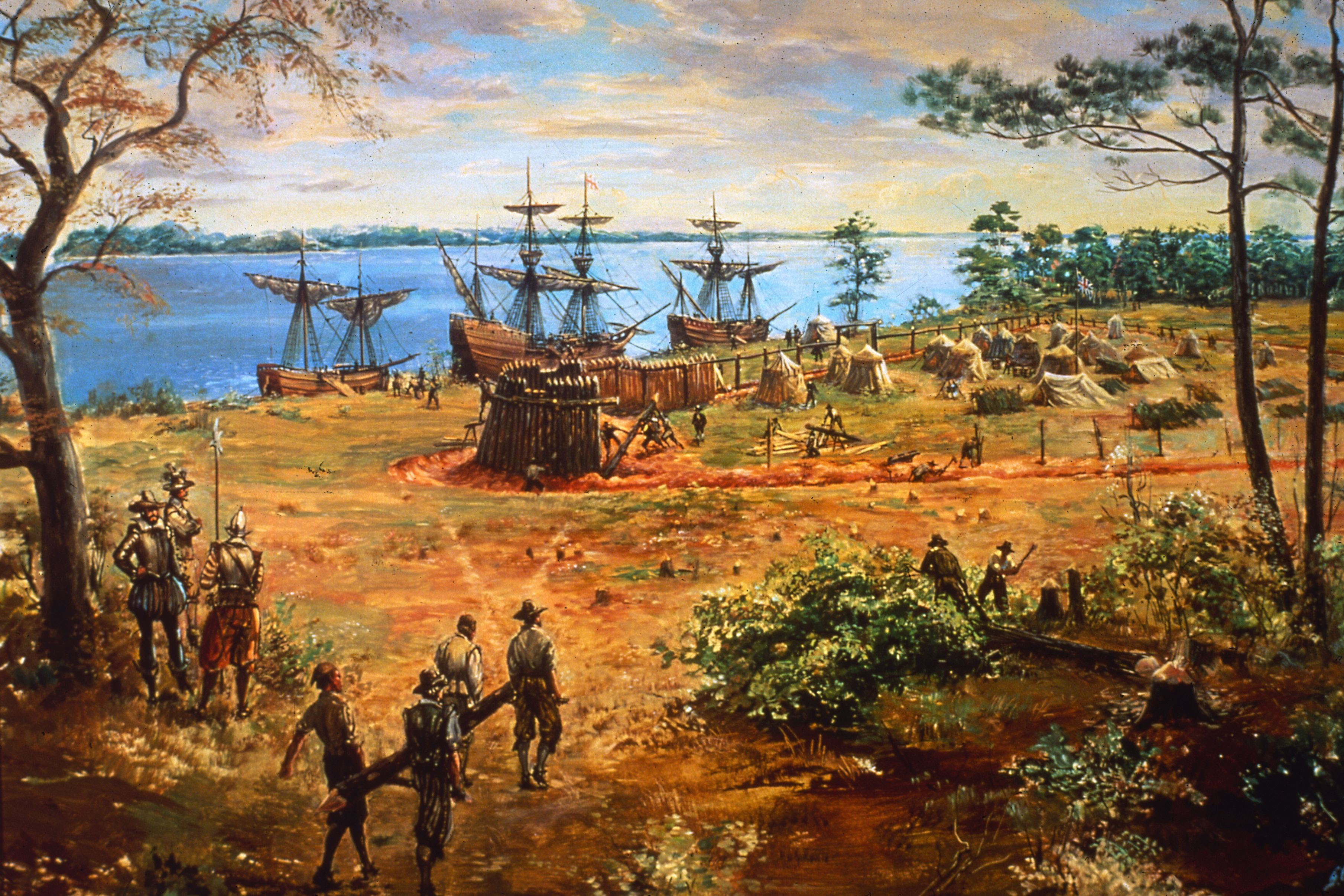 Европейские экспедиции. Колонизация Америки англичанами (1607—1775). Форт Джеймстаун 1607. Колония Джеймстаун в 1607 году. Колонисты Северной Америки 1607.