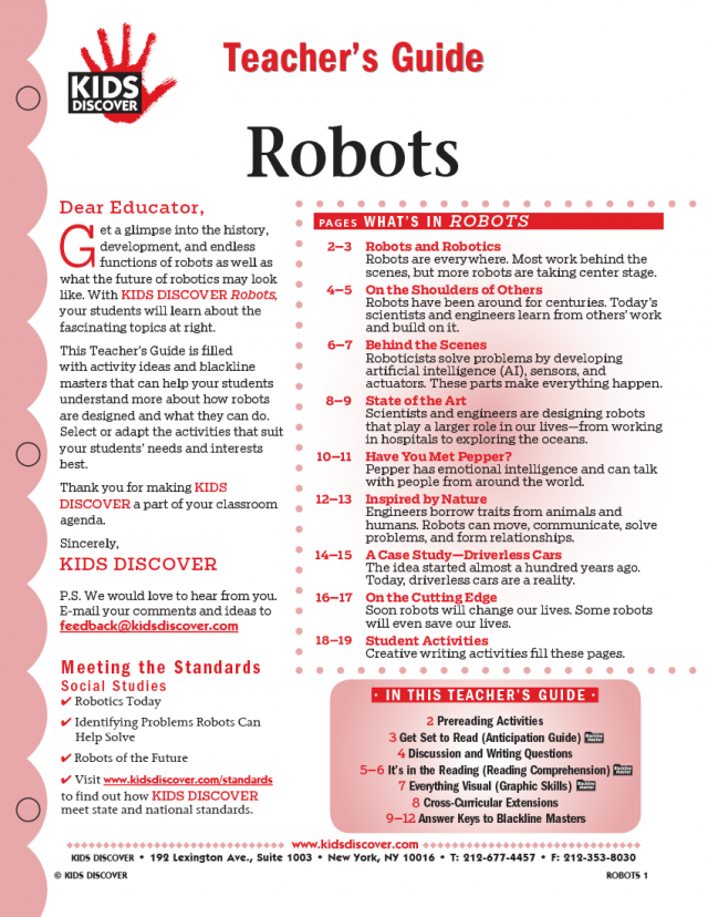 Teacher's Guides for Kids Discover Robots