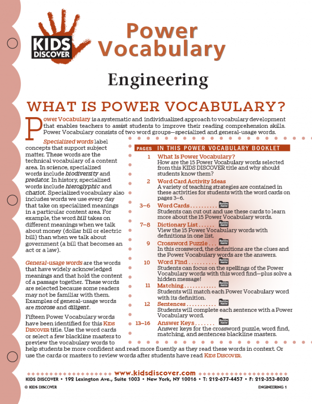 Power Vocabulary for Kids Discover Engineering