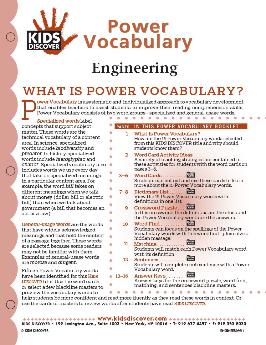 Power Vocabulary for Kids Discover Engineering