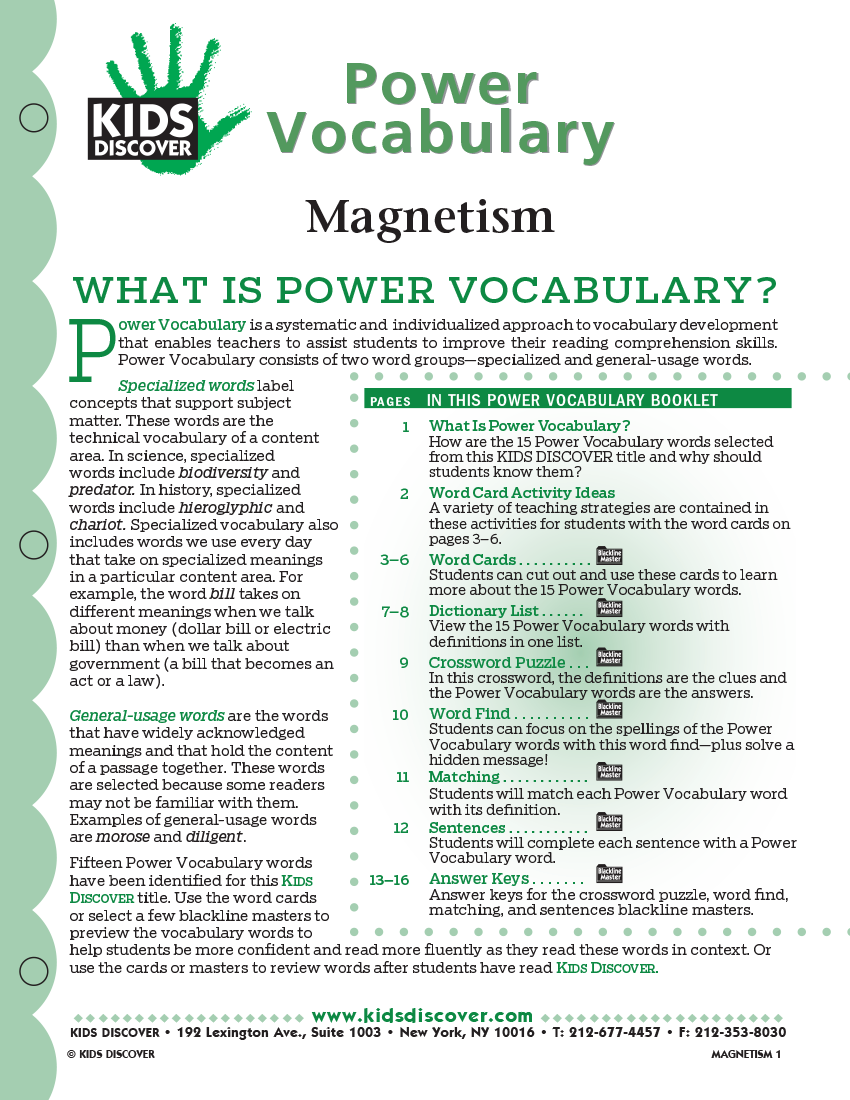 Power Vocabulary for Kids Discover Magnetism