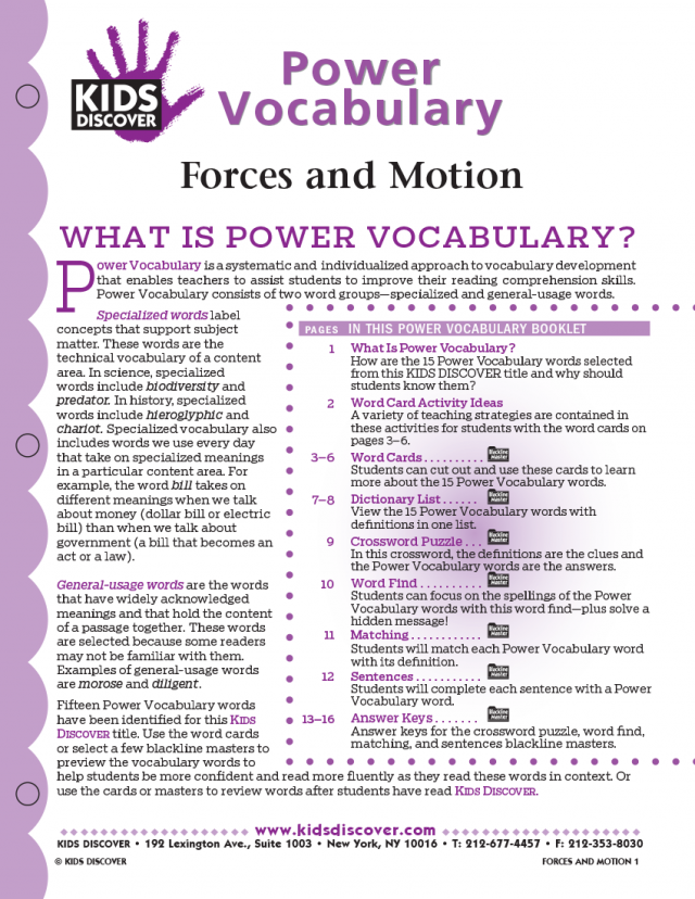 Power Vocabulary for Kids Discover Force and Motion