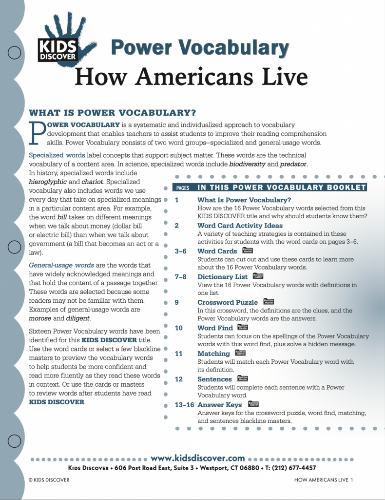 This free Vocabulary Packet for Kids Discover How Americans Live is a systematic and individualized approach to vocabulary development and enables teachers to assist students in improving their reading comprehension skills.