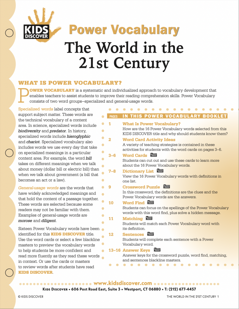 This free Vocabulary Packet for Kids Discover The World in the 20th Century is a systematic and individualized approach to vocabulary development and enables teachers to assist students in improving their reading comprehension skills.