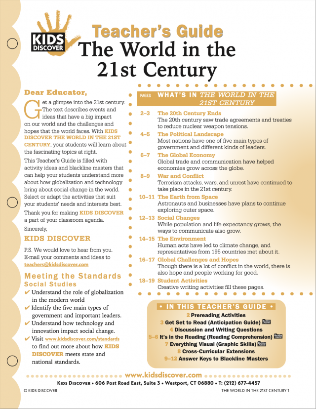 Explore the 21st century with Kids Discover The World in the 21st Century. This guide helps students understand how globalization and technology shape our world and offers activities and resources to engage with the challenges and opportunities of today.